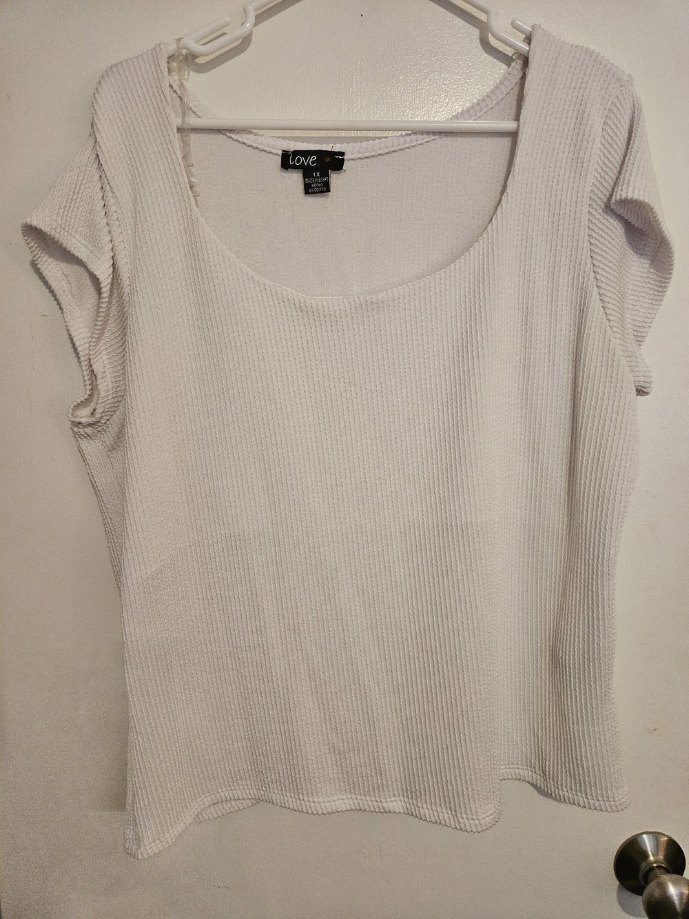 Love Scoop Neck Ribbed Short Sleeve Top in White
